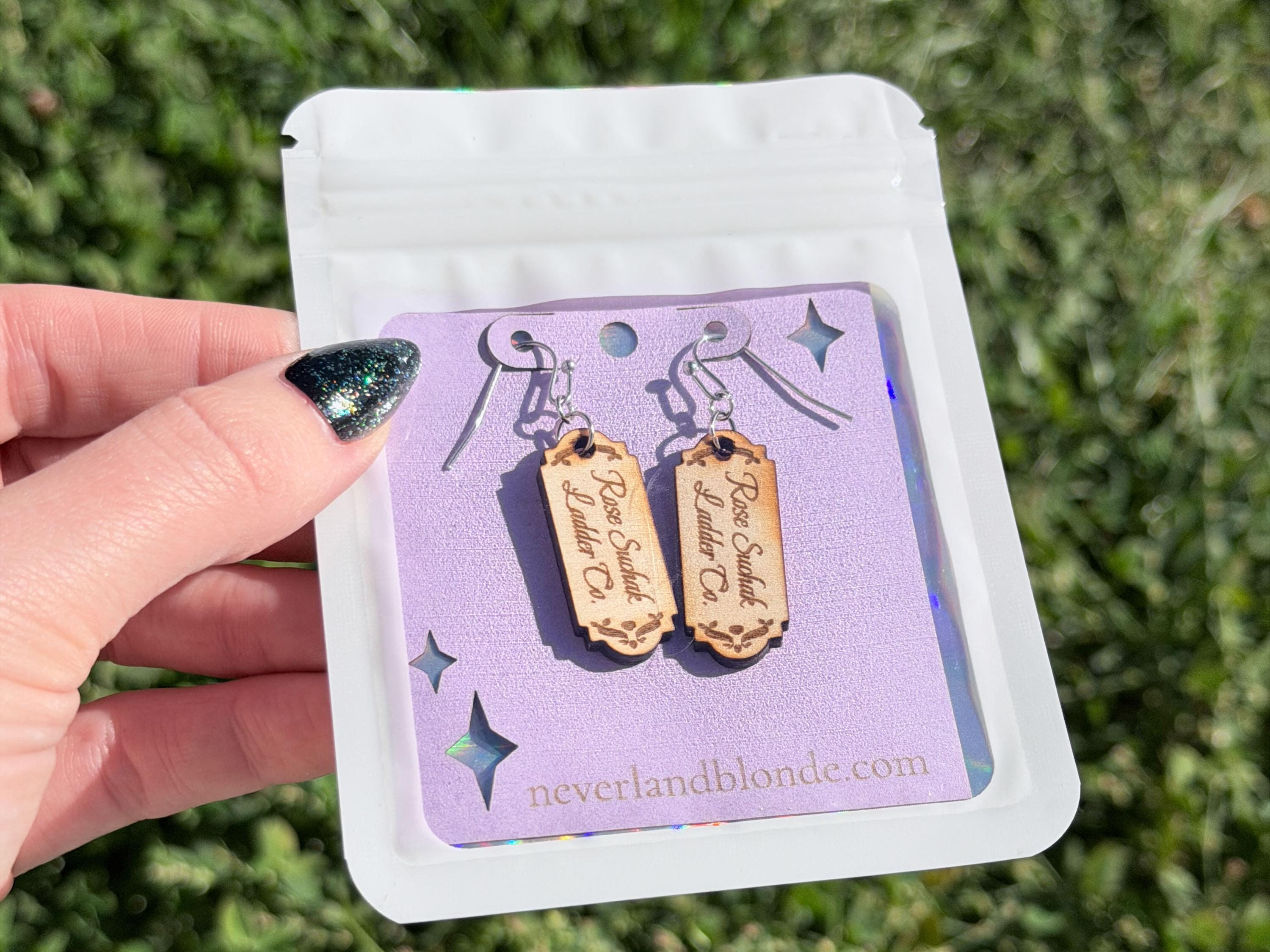 Rose Suchak Ladder Earrings | Lightweight Engraved Wooden Dangle Earrings | The Santa Clause Inspired Jewelry Gift