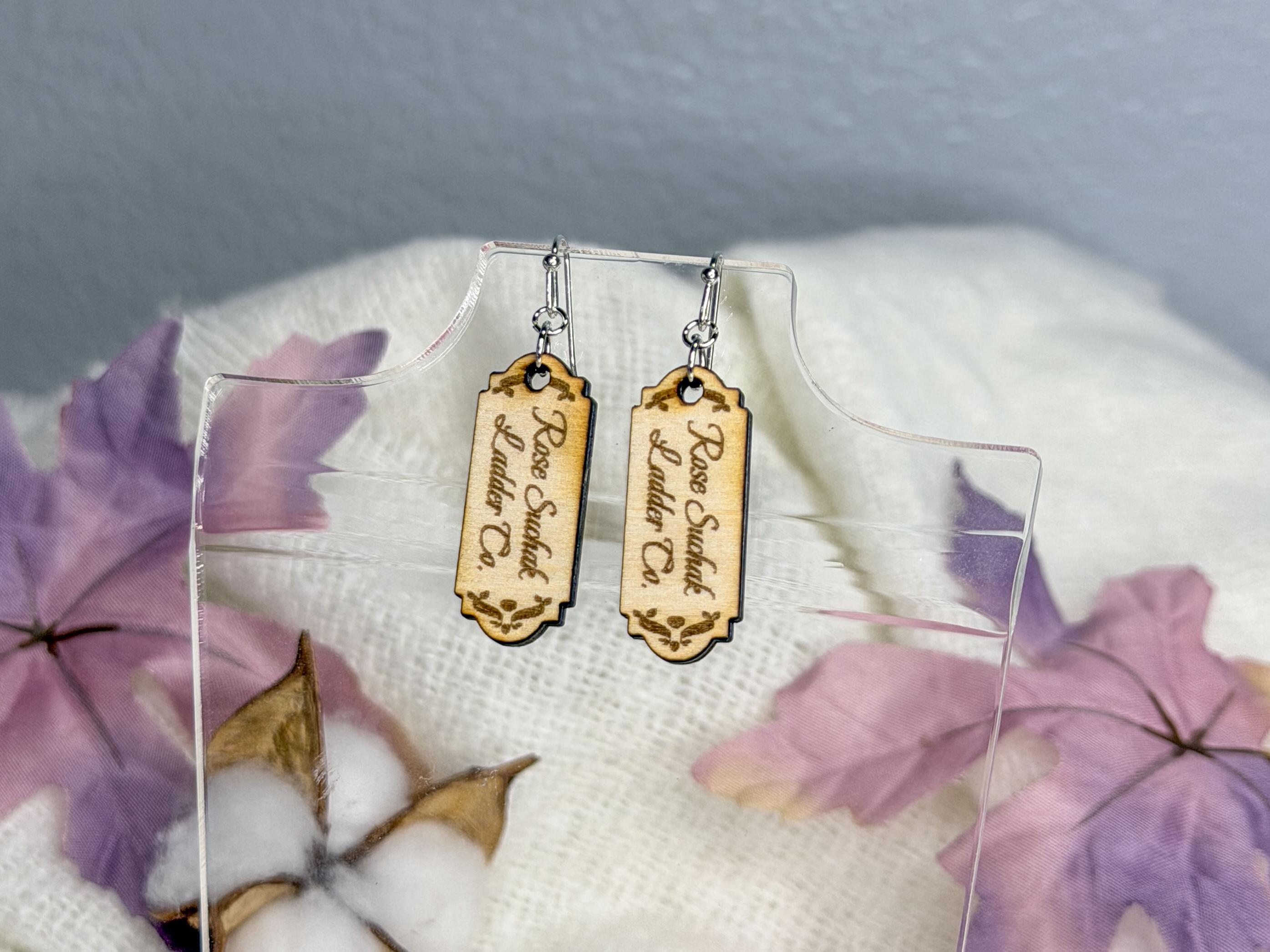 Rose Suchak Ladder Earrings | Lightweight Engraved Wooden Dangle Earrings | The Santa Clause Inspired Jewelry Gift