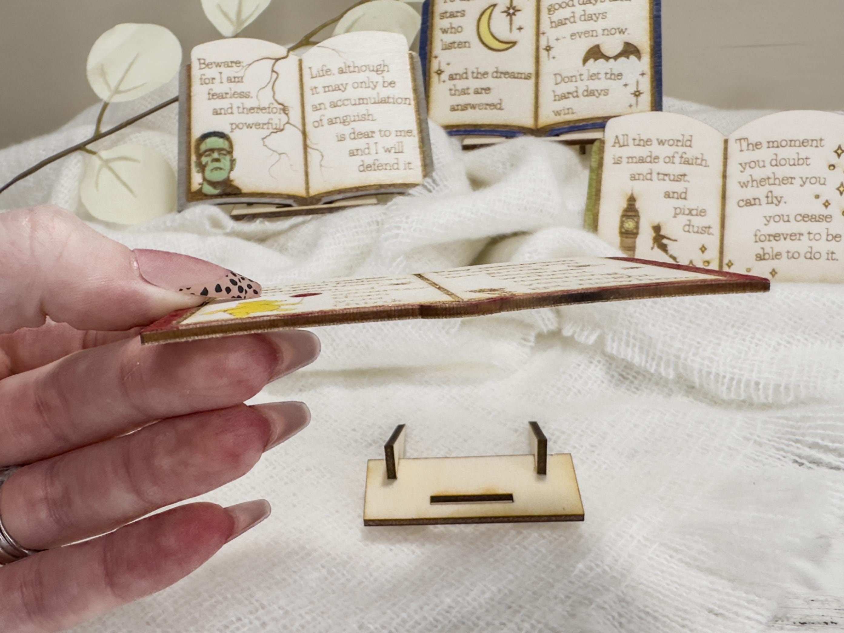 Miniature Book Decor: Hand-Painted Literary Quote Sign from ACOTAR, Frankenstein, Winnie the Pooh