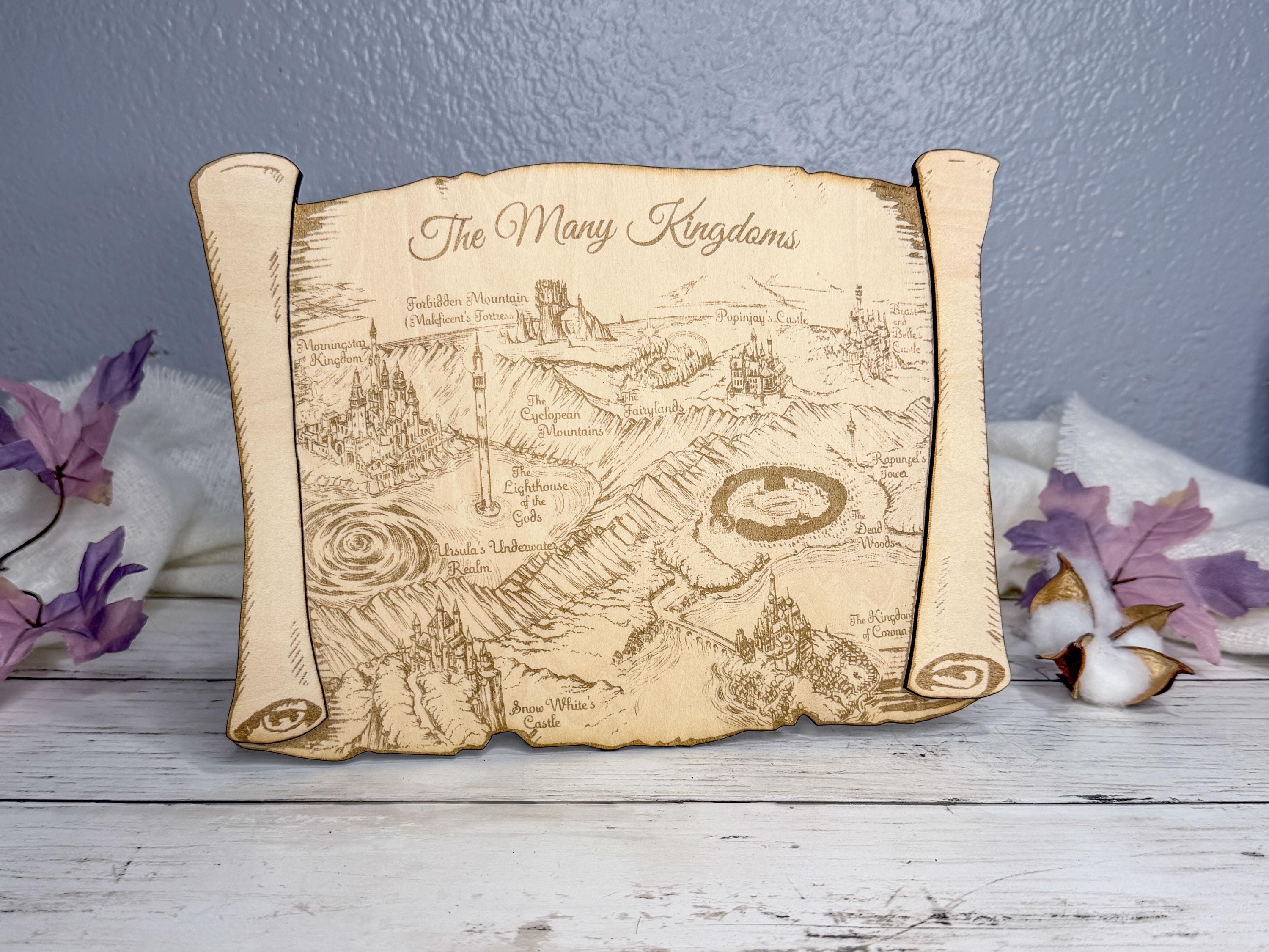 Choose Fantasy Map Engraved in Disney Inspired or BookTok Designs | Wooden Maps