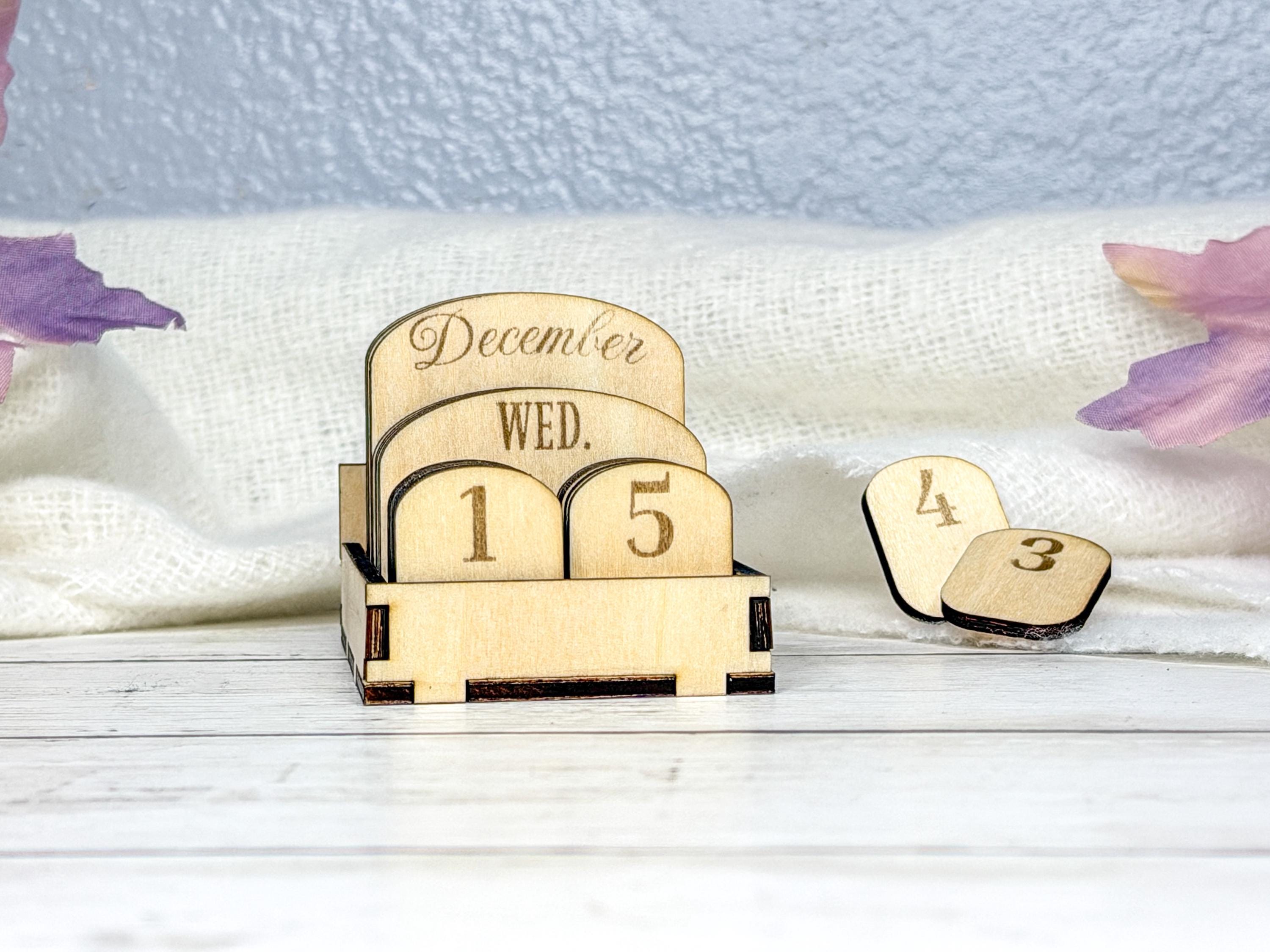 Wooden Perpetual Desk Calendar | Movable Date Blocks | Reusable Desktop Calendar | Office Gift