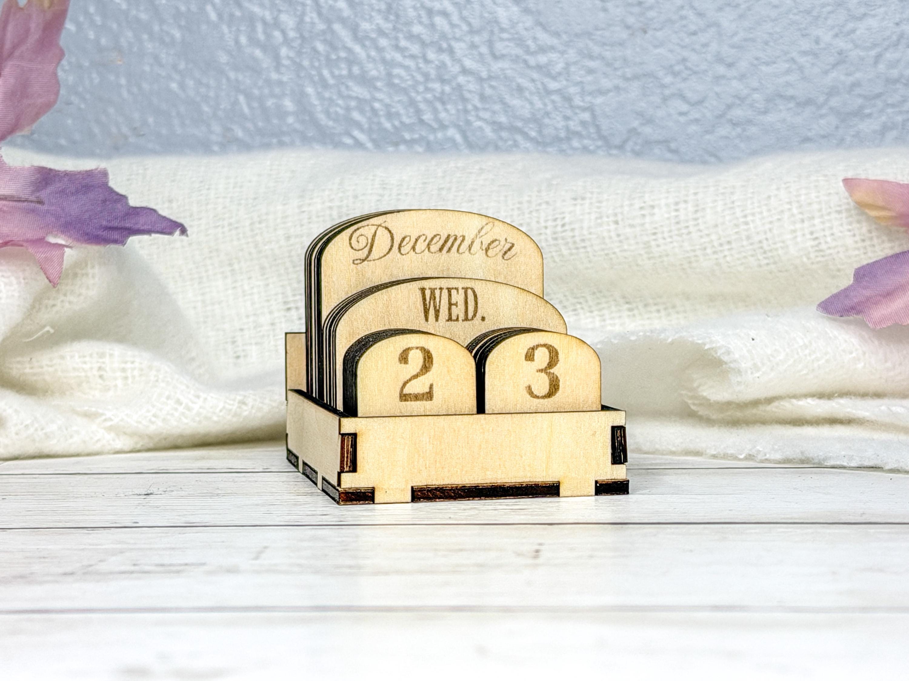 Wooden Perpetual Desk Calendar | Movable Date Blocks | Reusable Desktop Calendar | Office Gift