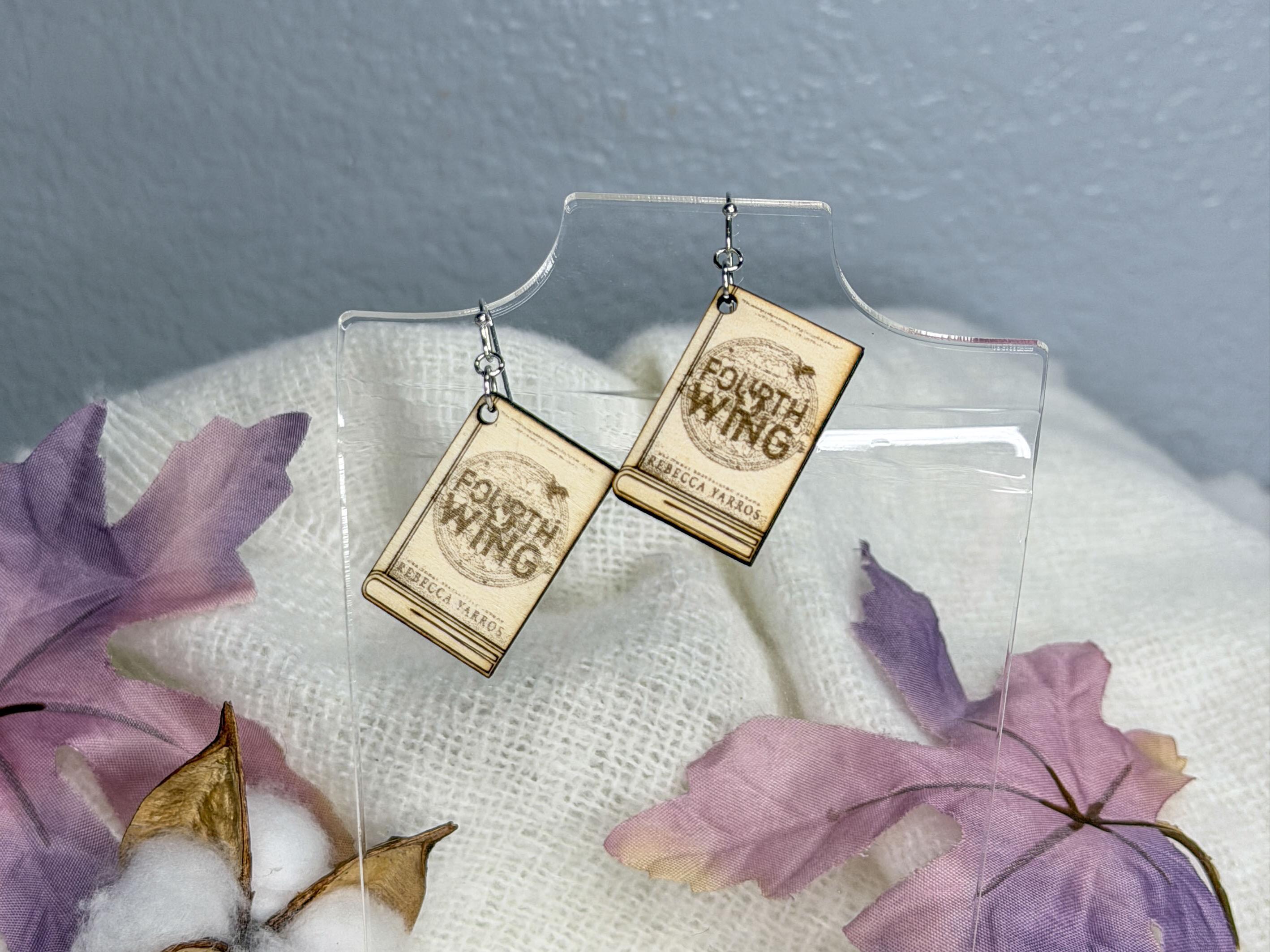 Fourth Wing Inspired Earrings for Fantasy Readers | Wooden Book Cover Jewelry | BookTok Gift
