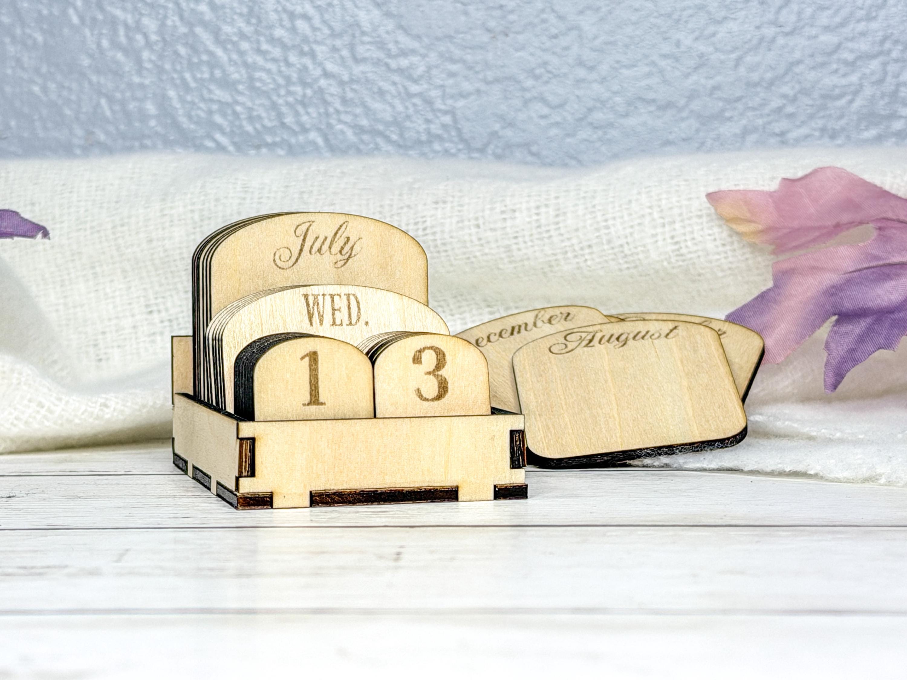 Wooden Perpetual Desk Calendar | Movable Date Blocks | Reusable Desktop Calendar | Office Gift
