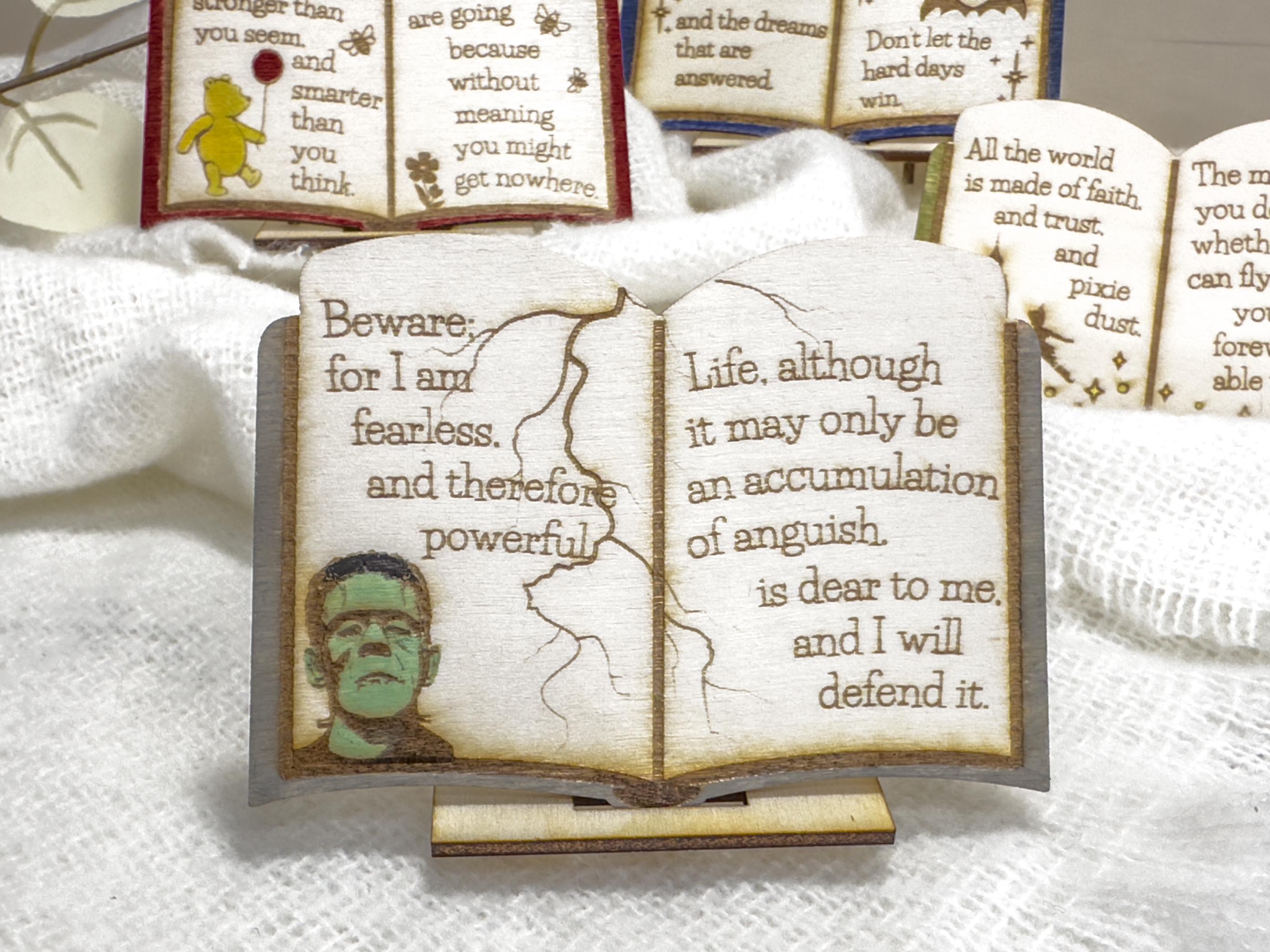 Miniature Book Decor: Hand-Painted Literary Quote Sign from ACOTAR, Frankenstein, Winnie the Pooh