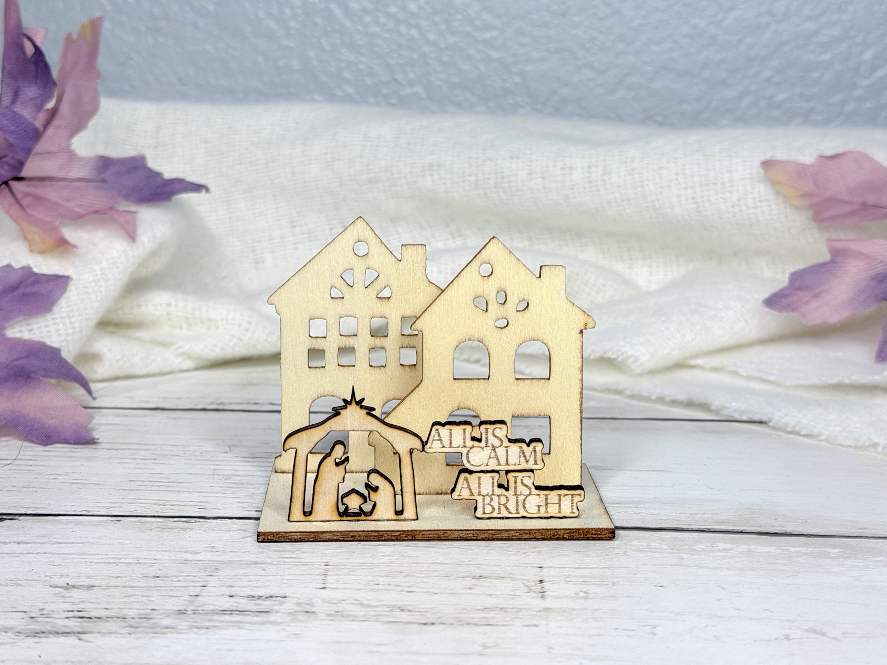 Mini Wooden Nativity Scene | Choose from 2 Designs | Christian Christmas Décor | Laser Cut Standing Nativity Village