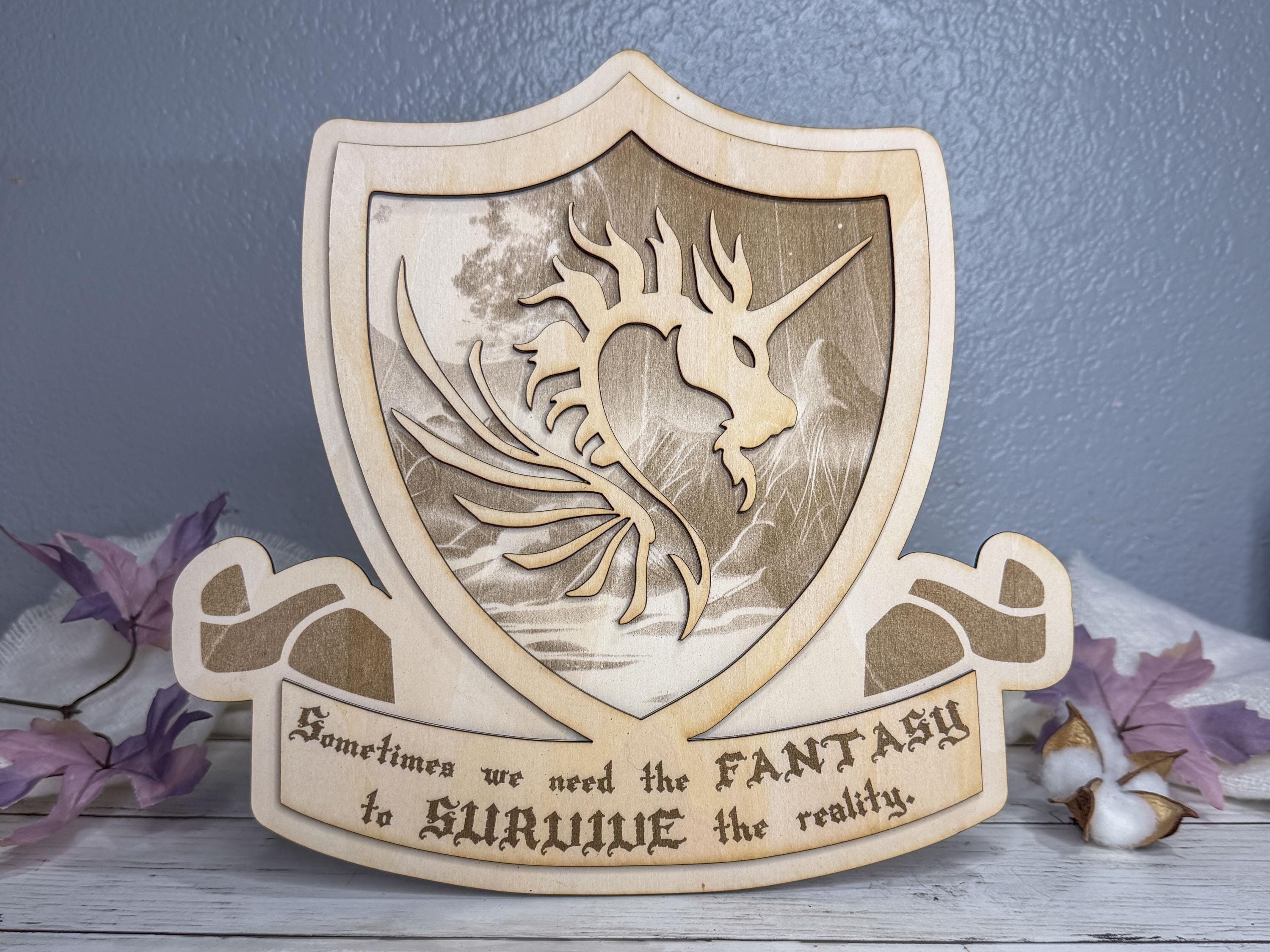 Fantasy Wall Plaque Engraved with Quote | Skeleton Unicorn Art | Gothic Layered Sign