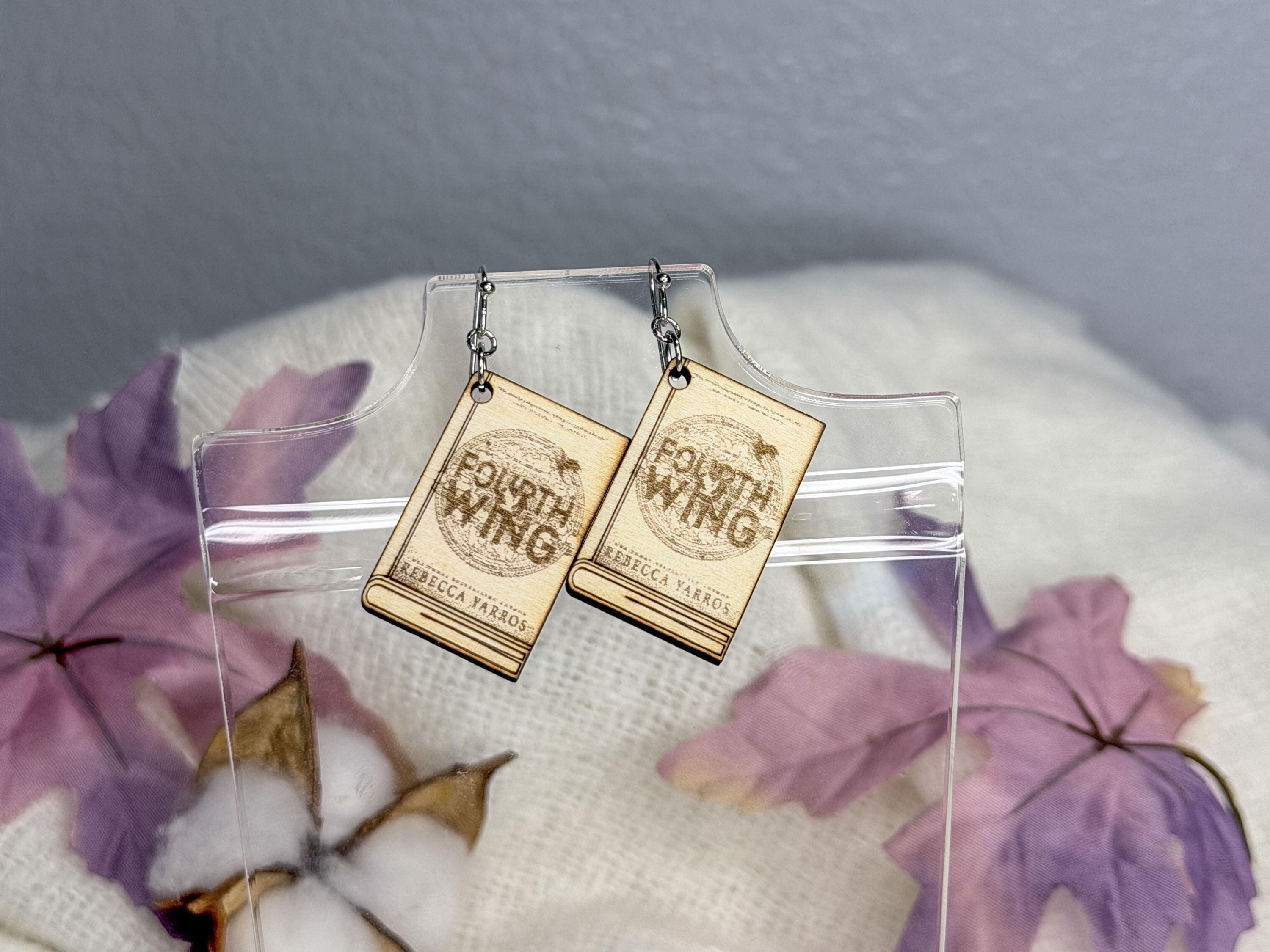 Fourth Wing Inspired Earrings for Fantasy Readers | Wooden Book Cover Jewelry | BookTok Gift