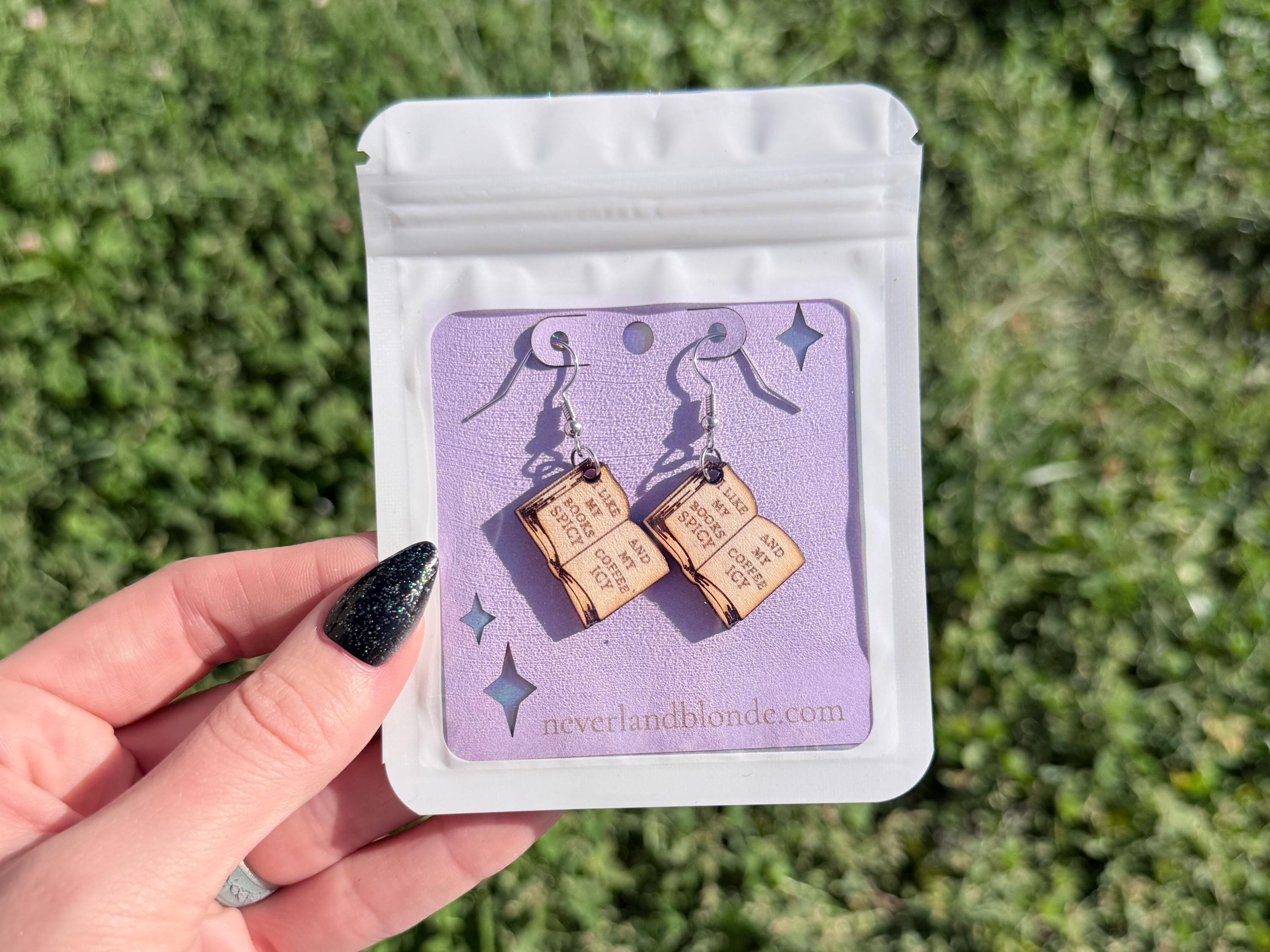 Spicy Book Earrings | “I Like My Books Spicy & My Coffee Icy” | Romance Reader Jewelry and Book Lover Gift | Booktok Earrings