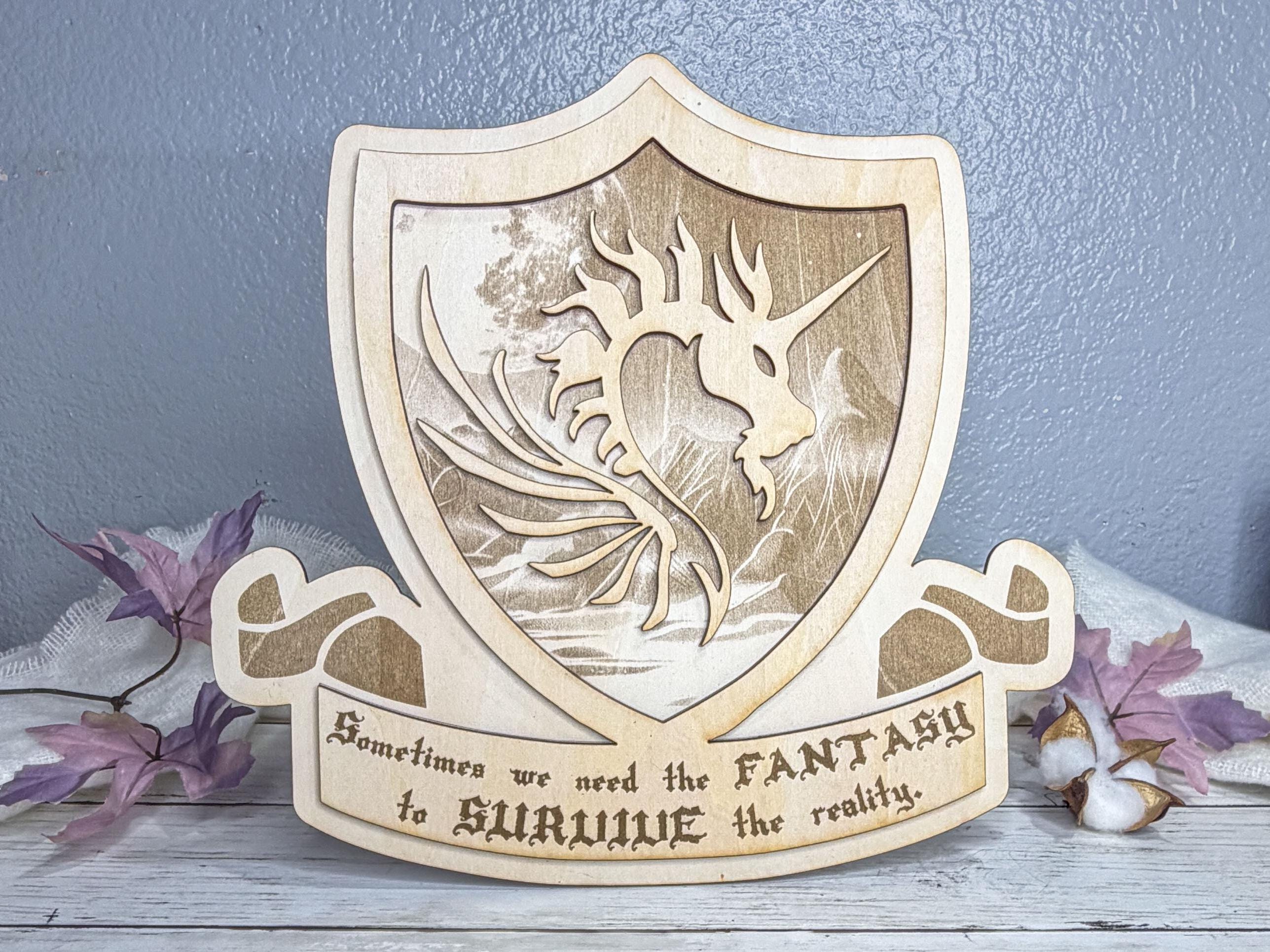 Fantasy Wall Plaque Engraved with Quote | Skeleton Unicorn Art | Gothic Layered Sign