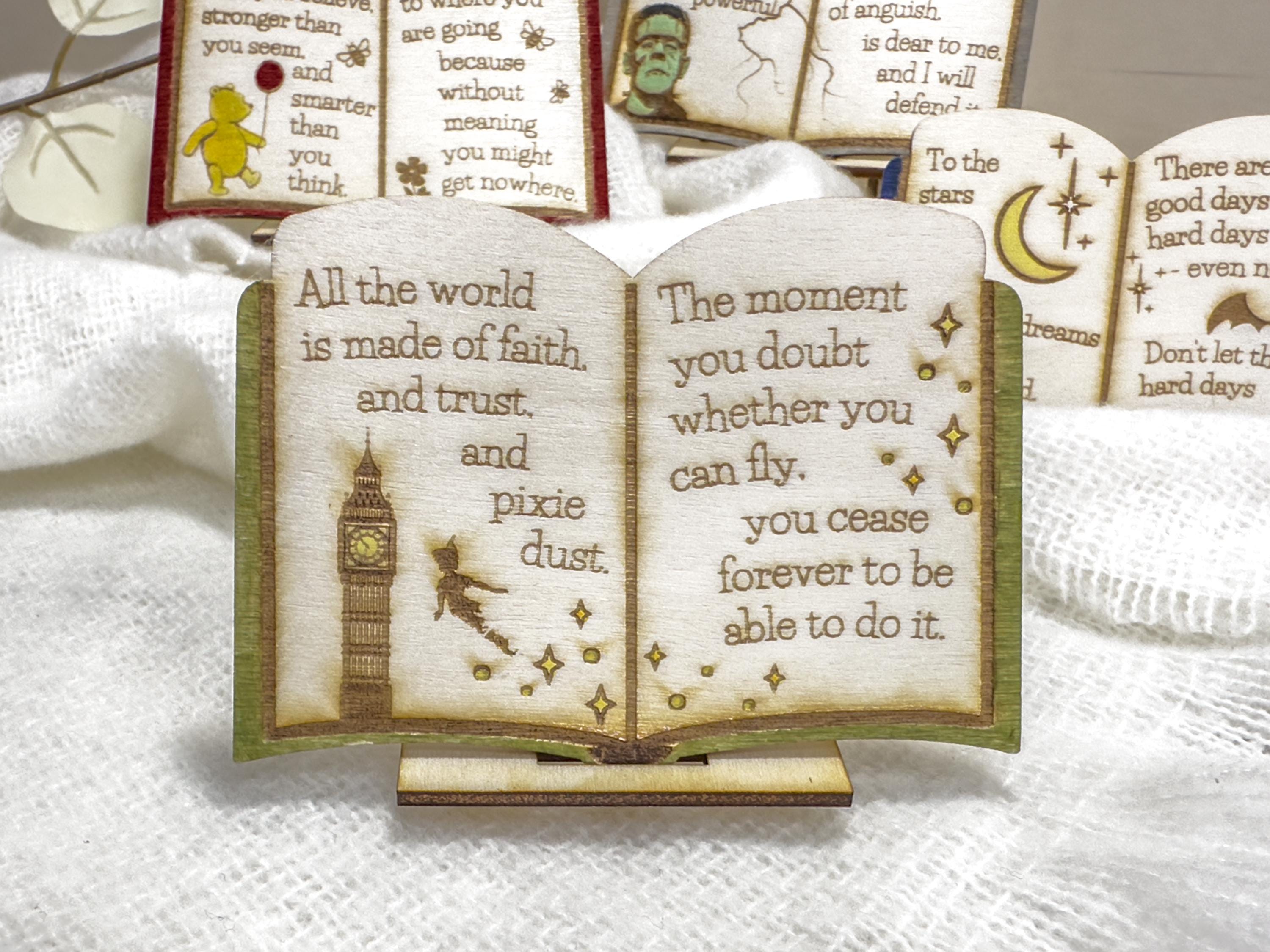 Miniature Book Decor: Hand-Painted Literary Quote Sign from ACOTAR, Frankenstein, Winnie the Pooh