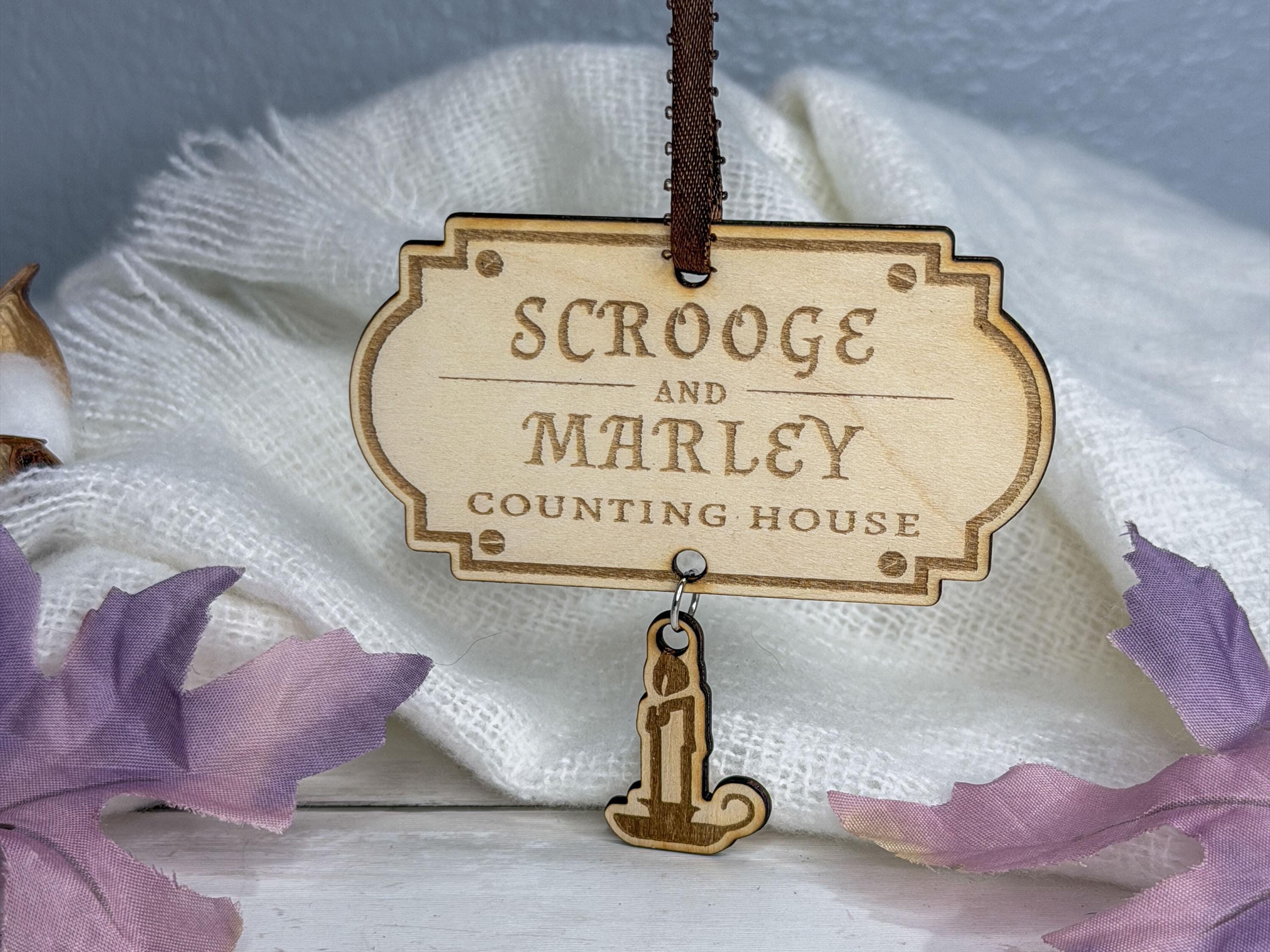 A Christmas Carol Wooden Ornament | Scrooge and Marley Counting House Sign Charles Dickens Ornament