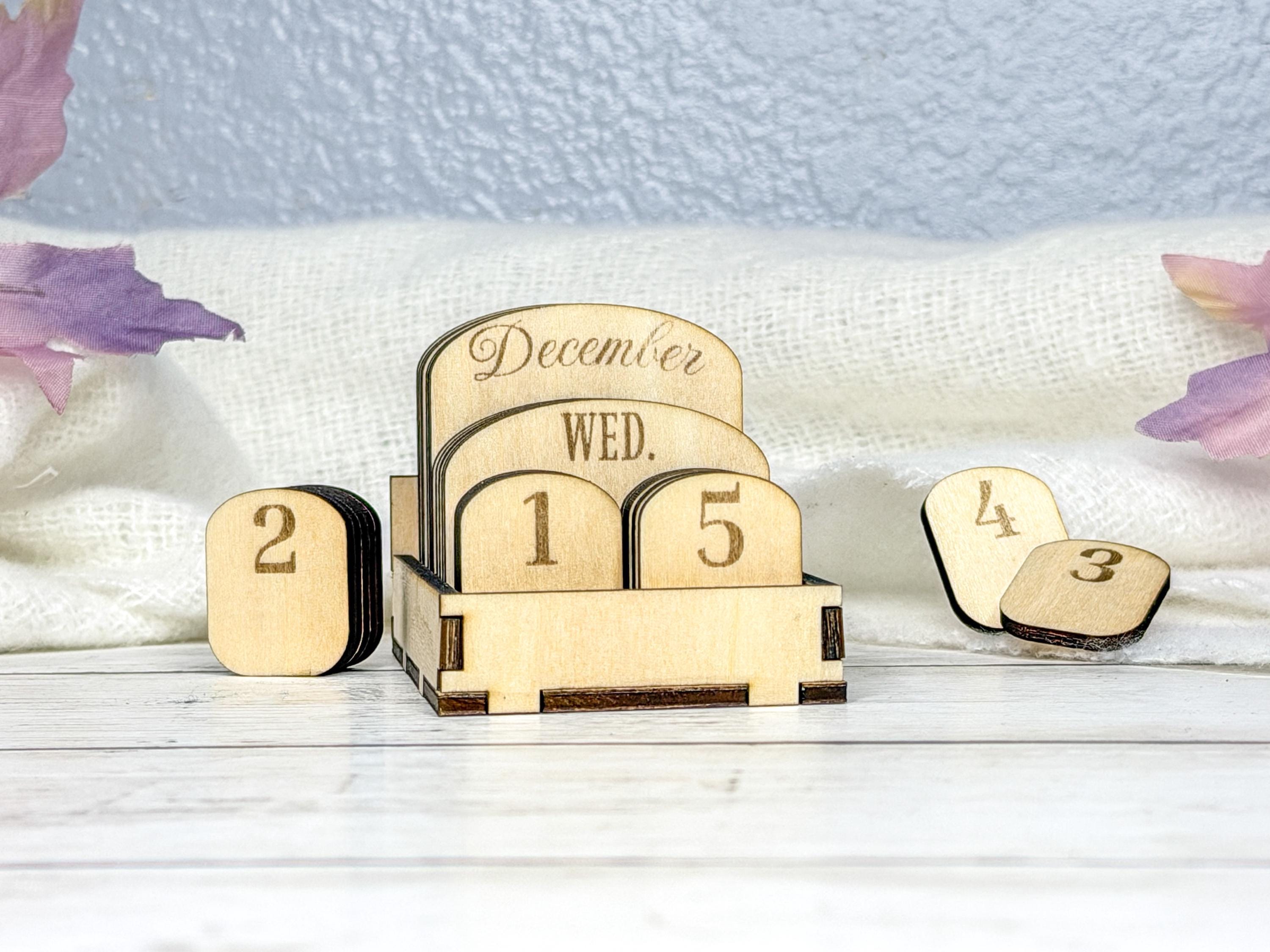 Wooden Perpetual Desk Calendar | Movable Date Blocks | Reusable Desktop Calendar | Office Gift