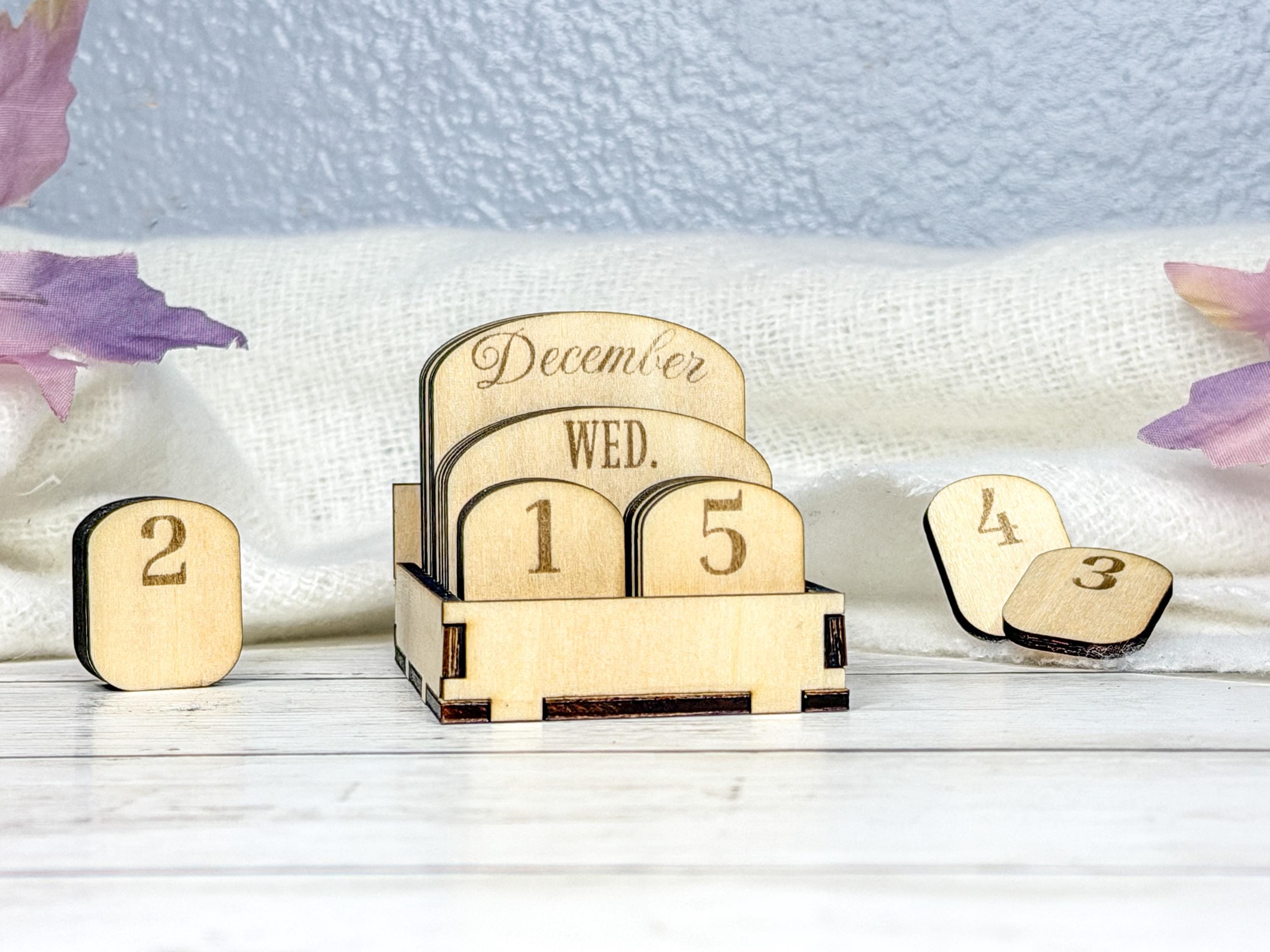 Wooden Perpetual Desk Calendar | Movable Date Blocks | Reusable Desktop Calendar | Office Gift