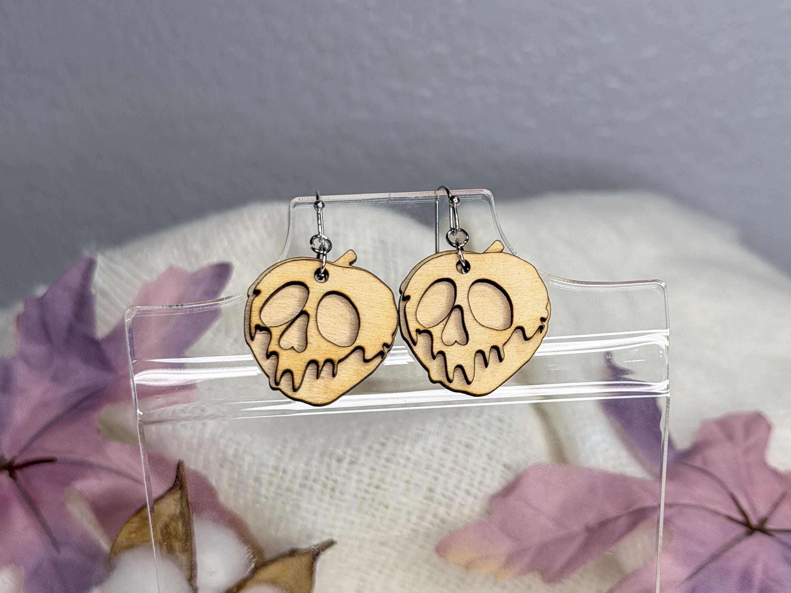Poison Apple Earrings | Lightweight Wooden Dangle Earrings | Villain Jewelry Gift