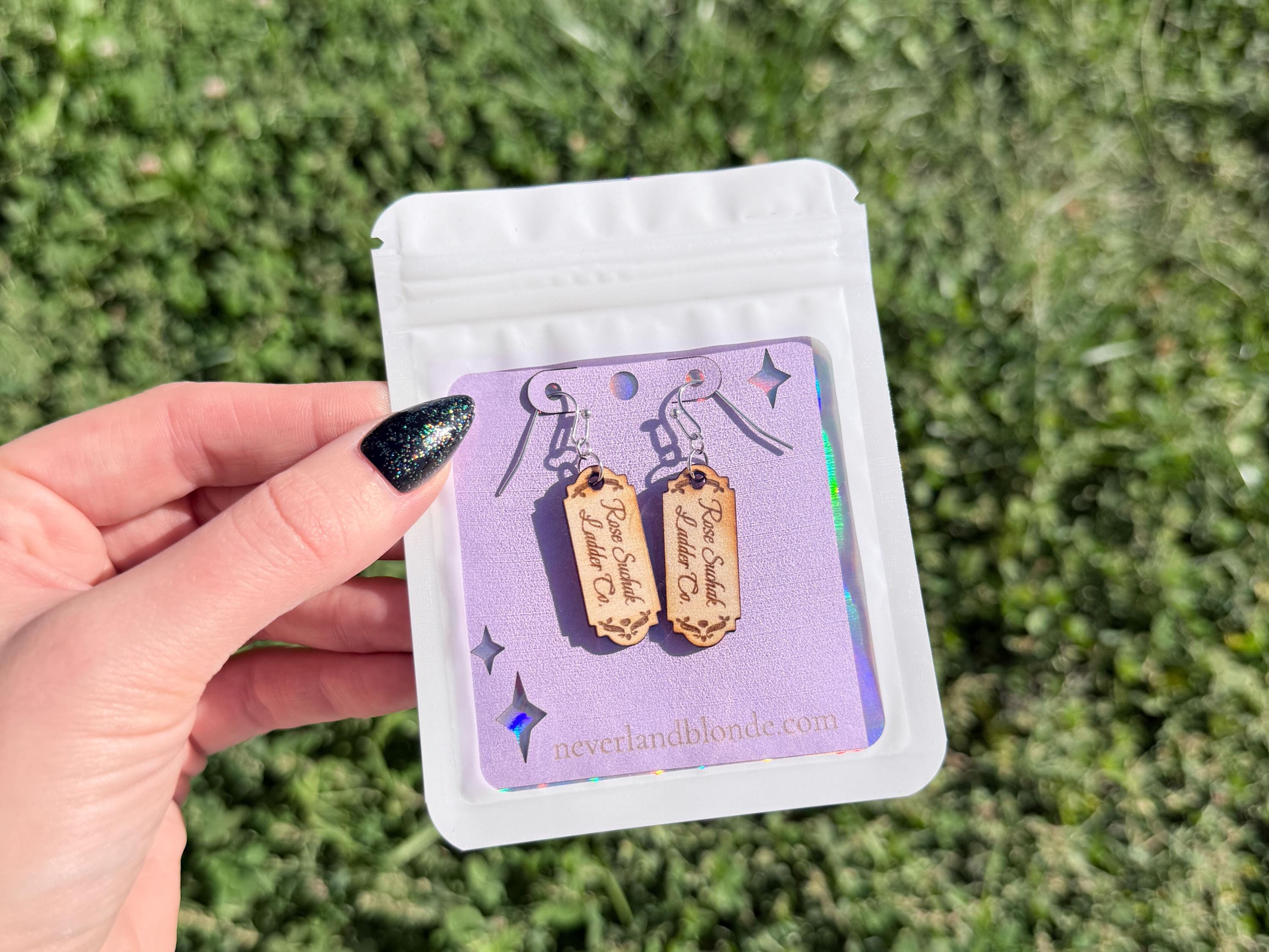 Rose Suchak Ladder Earrings | Lightweight Engraved Wooden Dangle Earrings | The Santa Clause Inspired Jewelry Gift