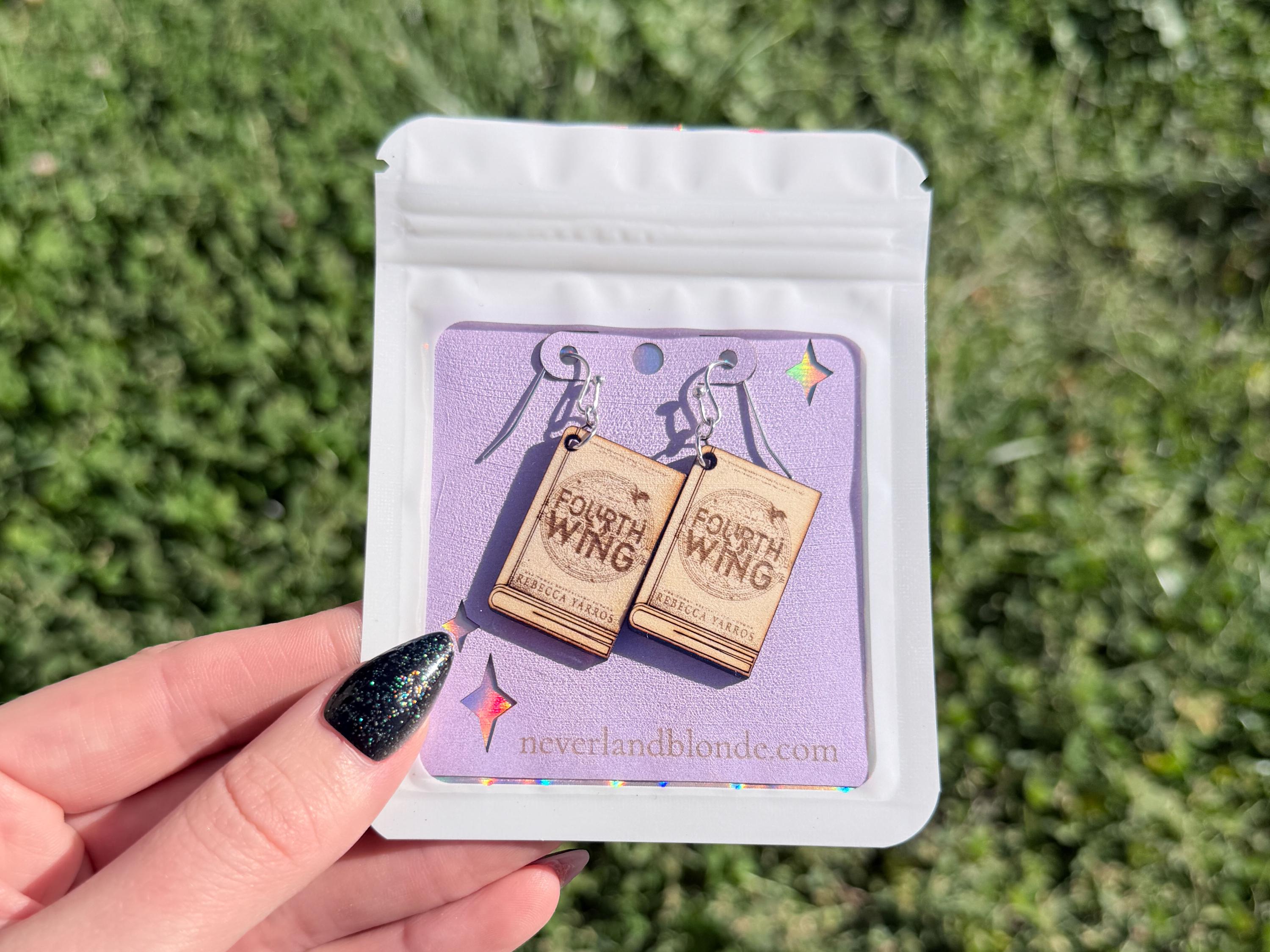 Fourth Wing Inspired Earrings for Fantasy Readers | Wooden Book Cover Jewelry | BookTok Gift
