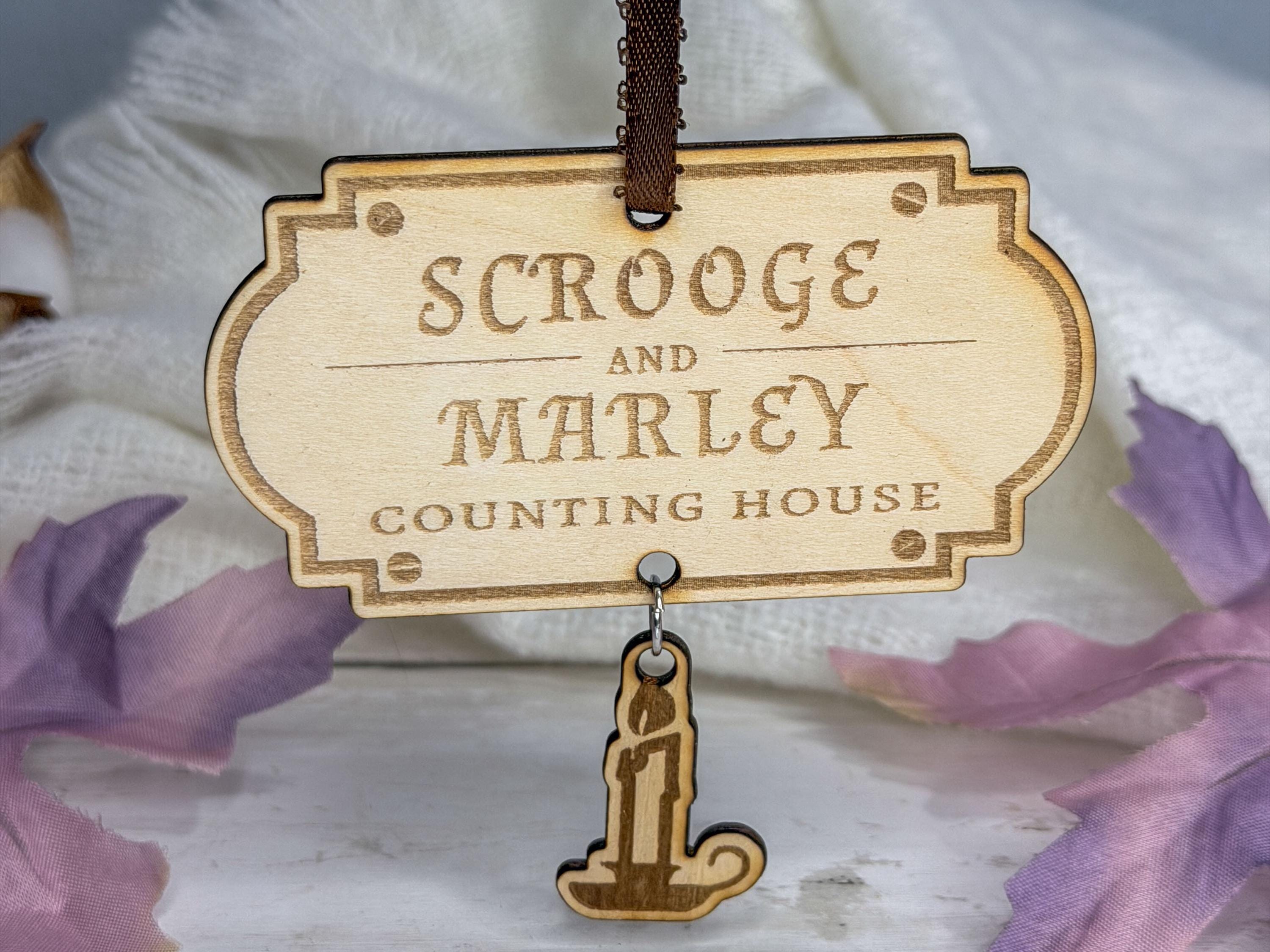 A Christmas Carol Wooden Ornament | Scrooge and Marley Counting House Sign Charles Dickens Ornament