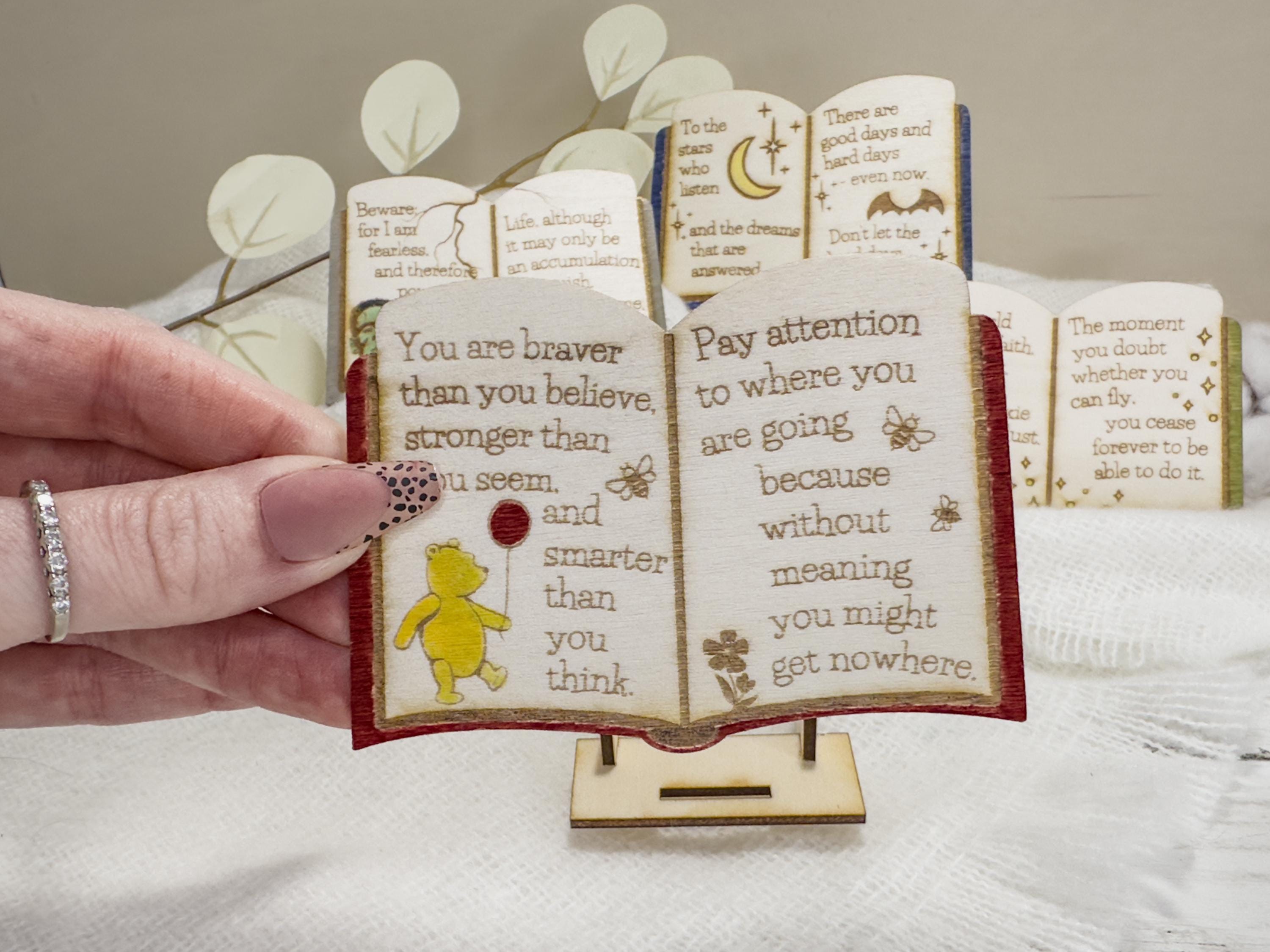 Miniature Book Decor: Hand-Painted Literary Quote Sign from ACOTAR, Frankenstein, Winnie the Pooh