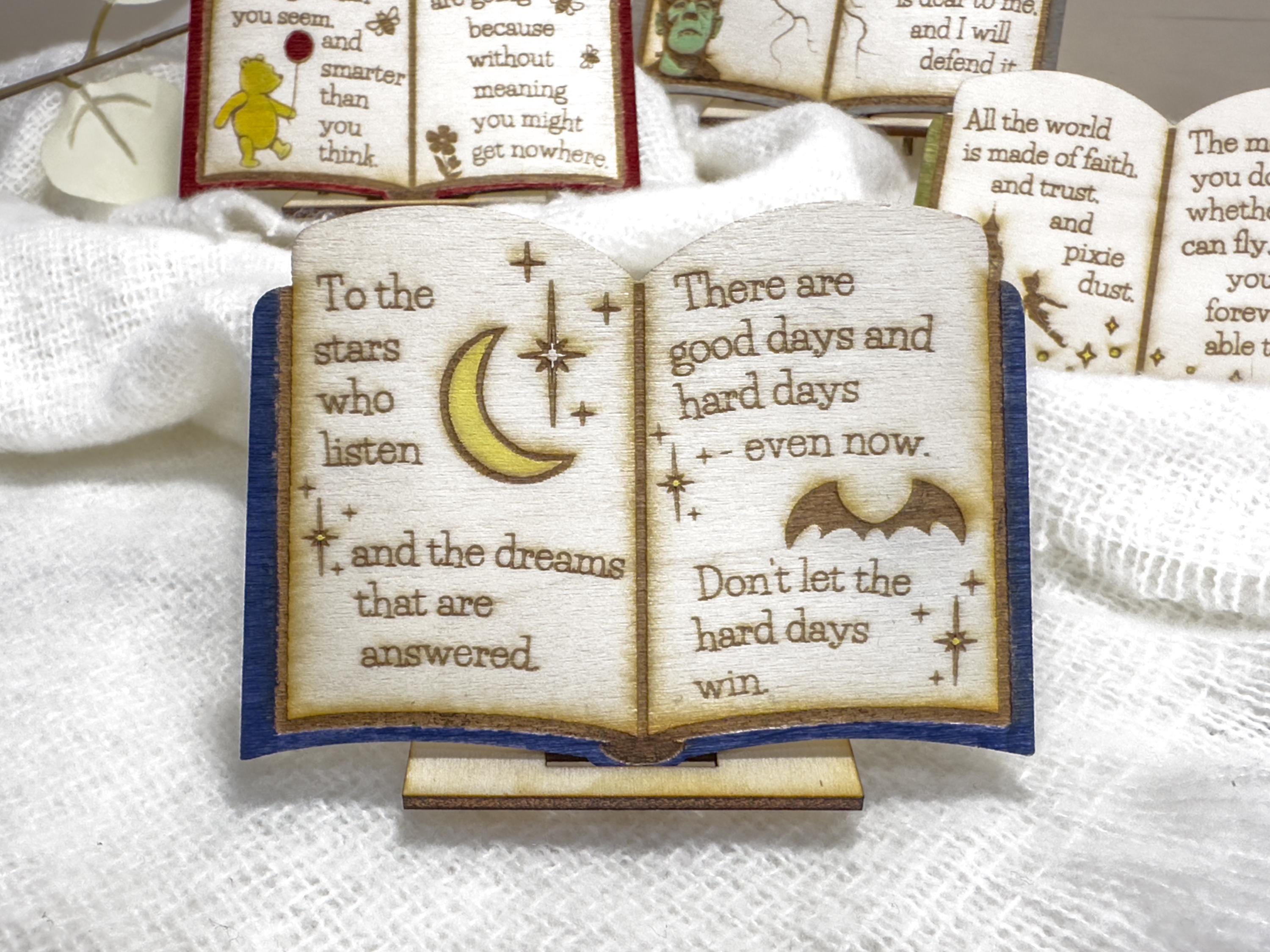 Miniature Book Decor: Hand-Painted Literary Quote Sign from ACOTAR, Frankenstein, Winnie the Pooh