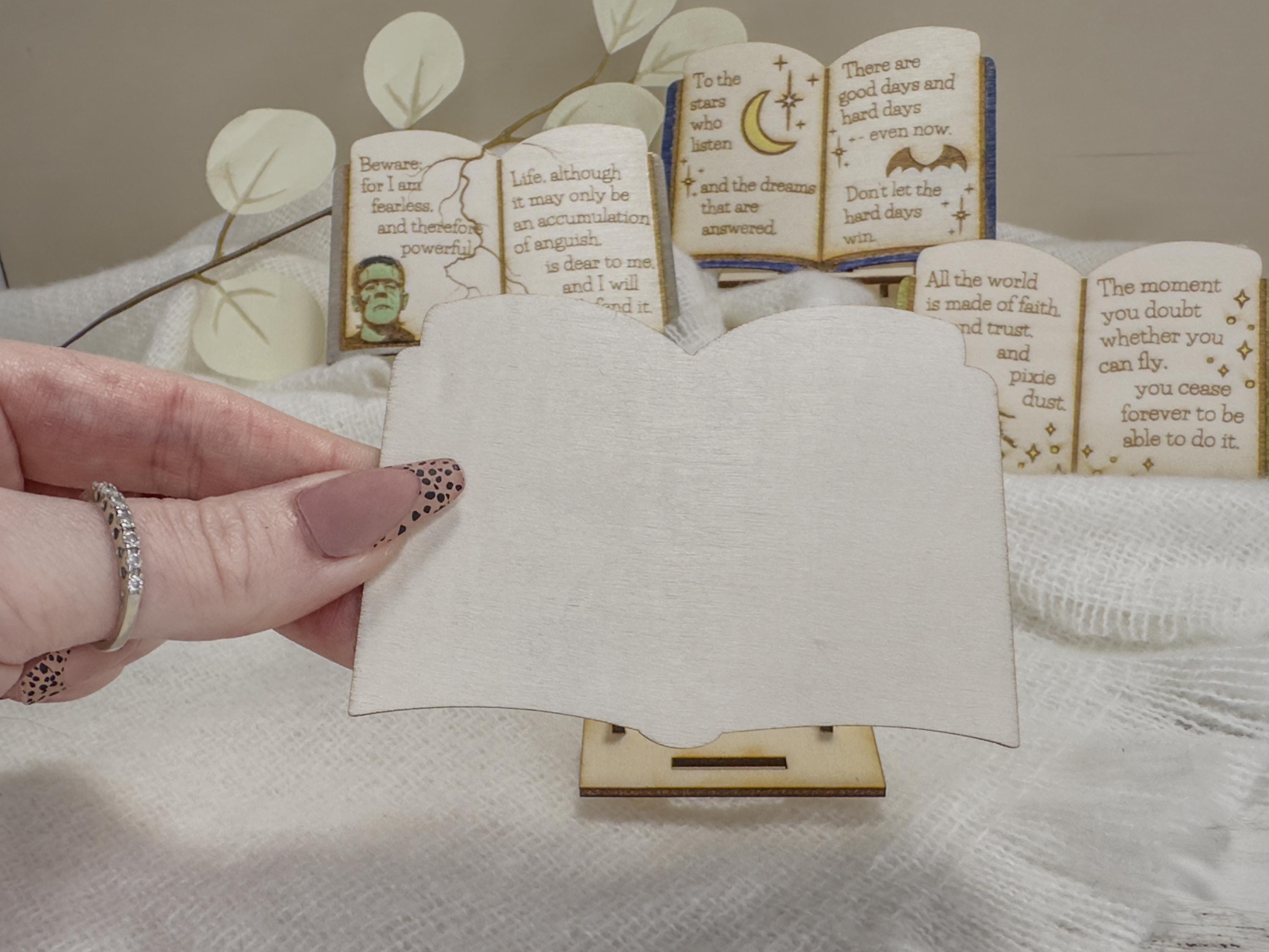 Miniature Book Decor: Hand-Painted Literary Quote Sign from ACOTAR, Frankenstein, Winnie the Pooh