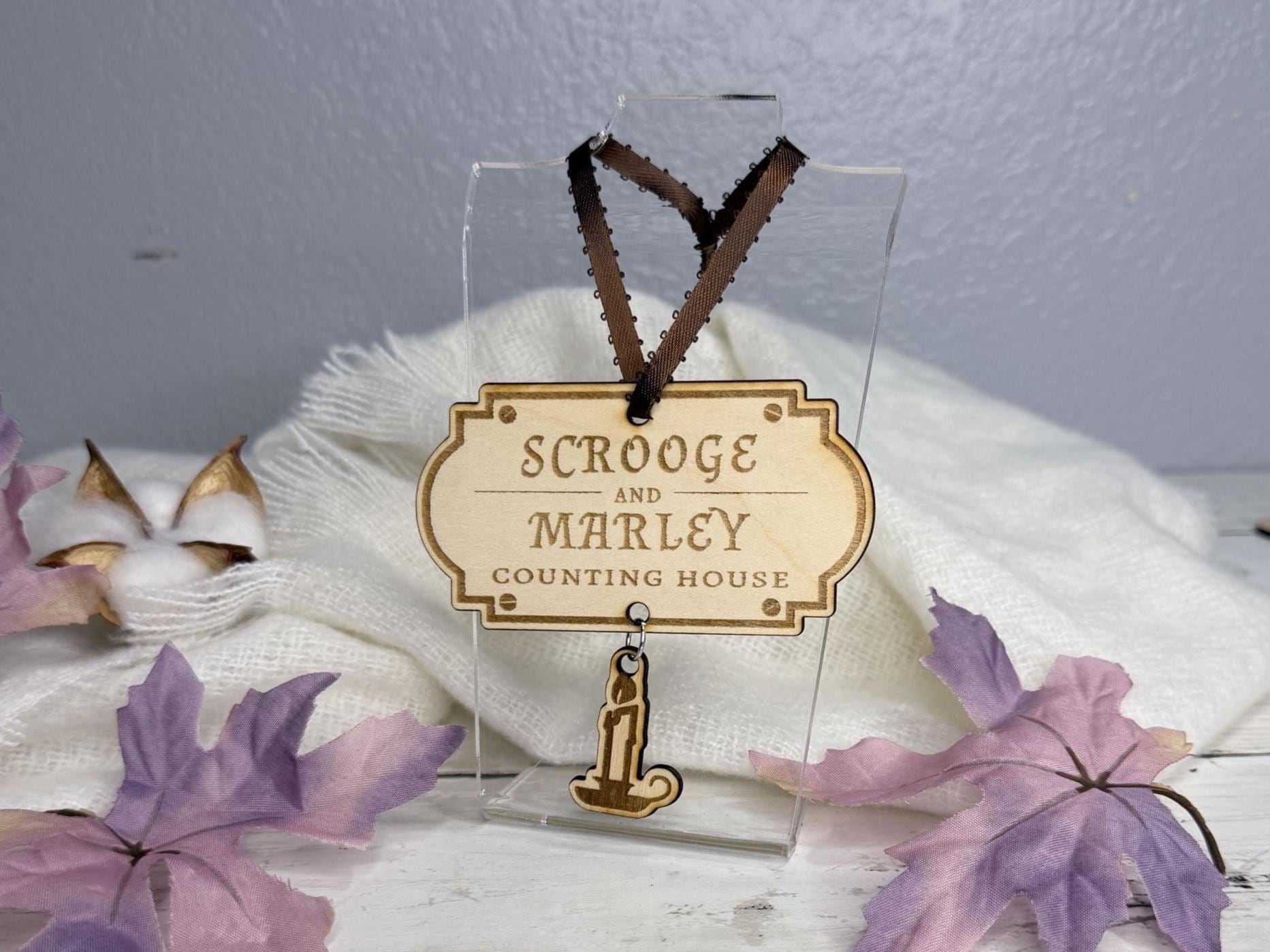 A Christmas Carol Wooden Ornament | Scrooge and Marley Counting House Sign Charles Dickens Ornament
